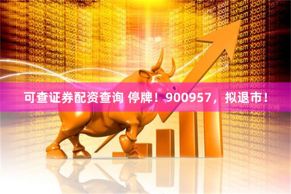 可查证券配资查询 停牌！900957，拟退市！